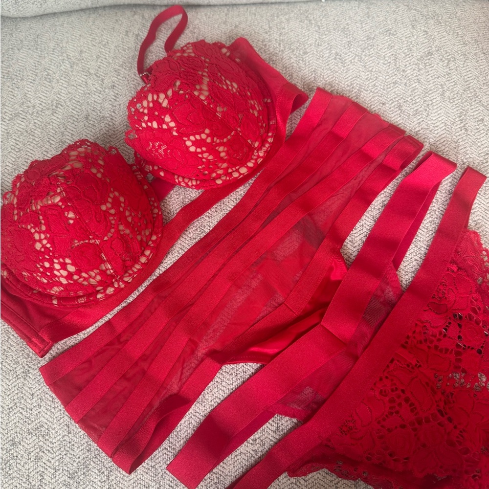 Victoria's Secret Red Lace Push-Up Bra and matching panties